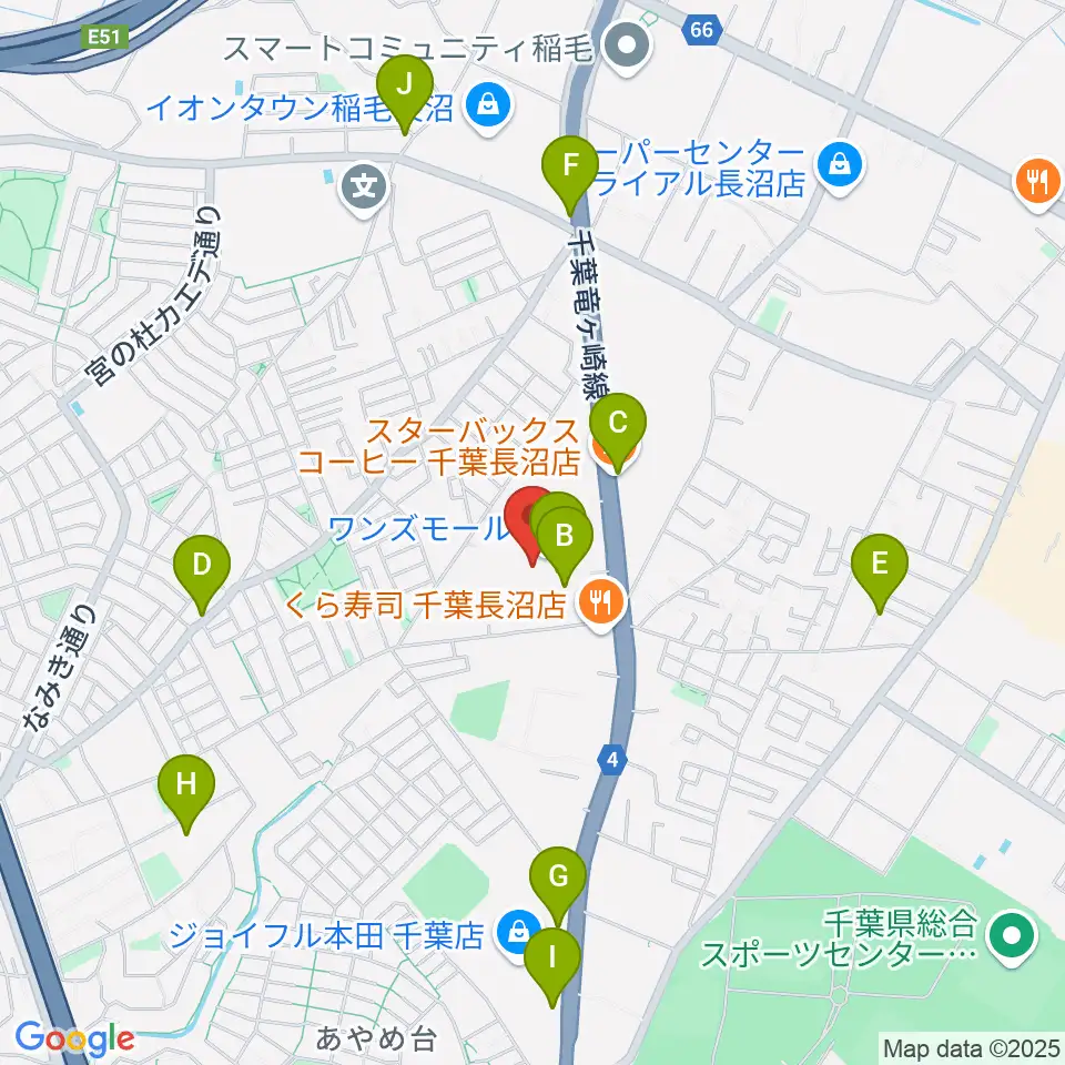 ワンズモールセンター ヤマハミュージック周辺のカフェ一覧地図