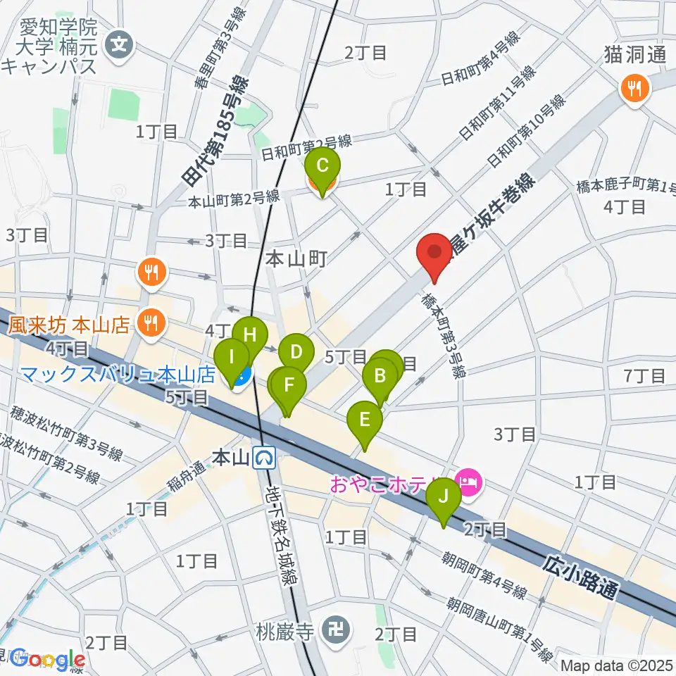 RMSおかだ音楽教室周辺のカフェ一覧地図