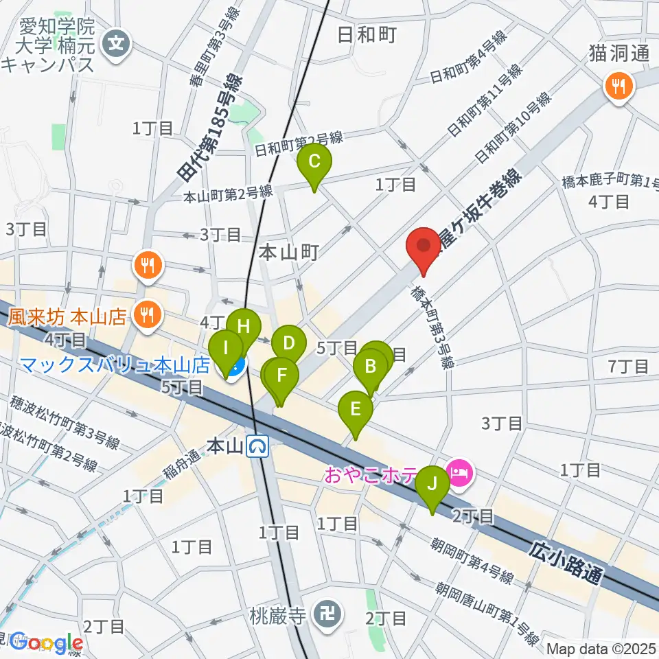 RMSおかだ音楽教室周辺のカフェ一覧地図