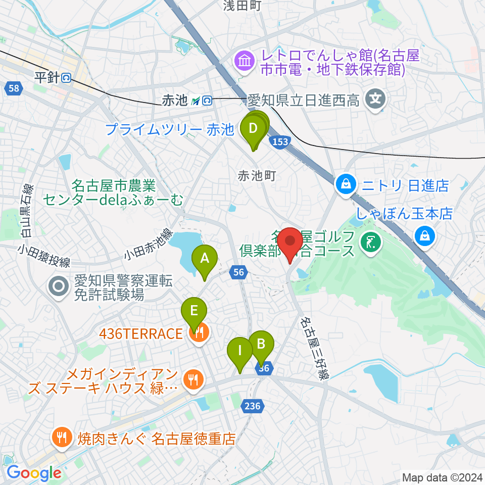 ポワンポワンスタジオ日進校周辺のカフェ一覧地図