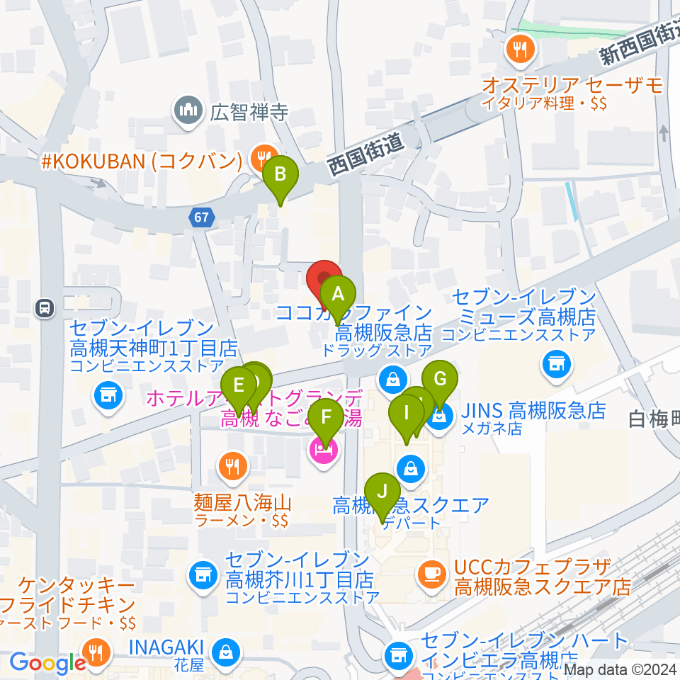 MUSIC SQUARE 1624 TENJIN周辺のカフェ一覧地図