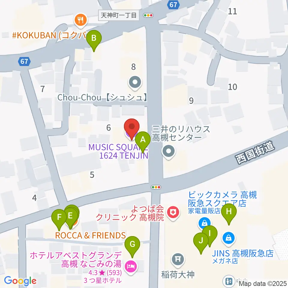 MUSIC SQUARE 1624 TENJIN周辺のカフェ一覧地図