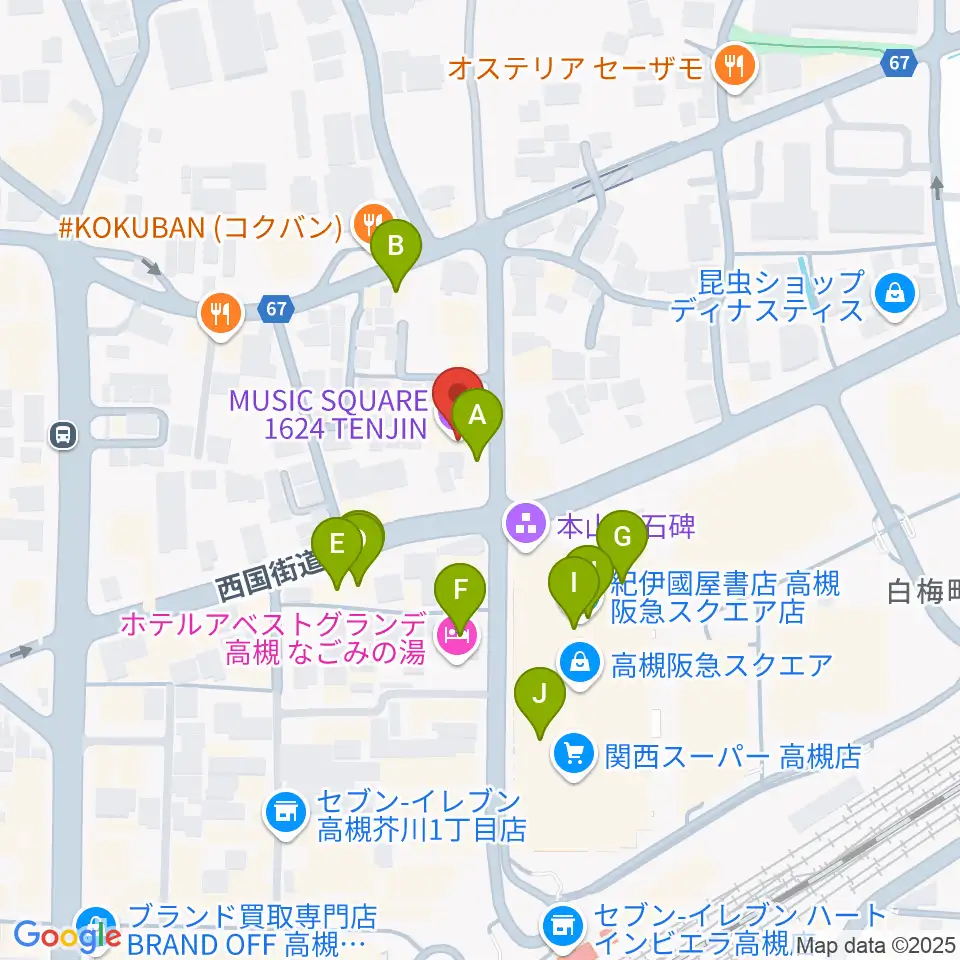 MUSIC SQUARE 1624 TENJIN周辺のカフェ一覧地図