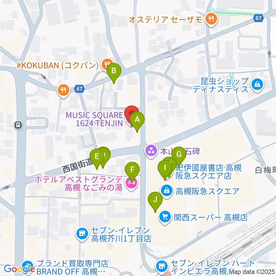 MUSIC SQUARE 1624 TENJIN周辺のカフェ一覧地図