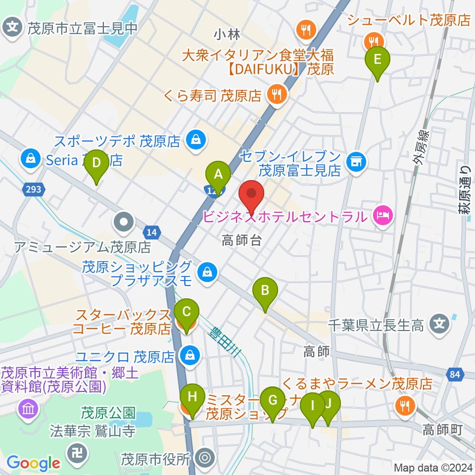 ユニスタイル茂原 ヤマハミュージック周辺のカフェ一覧地図