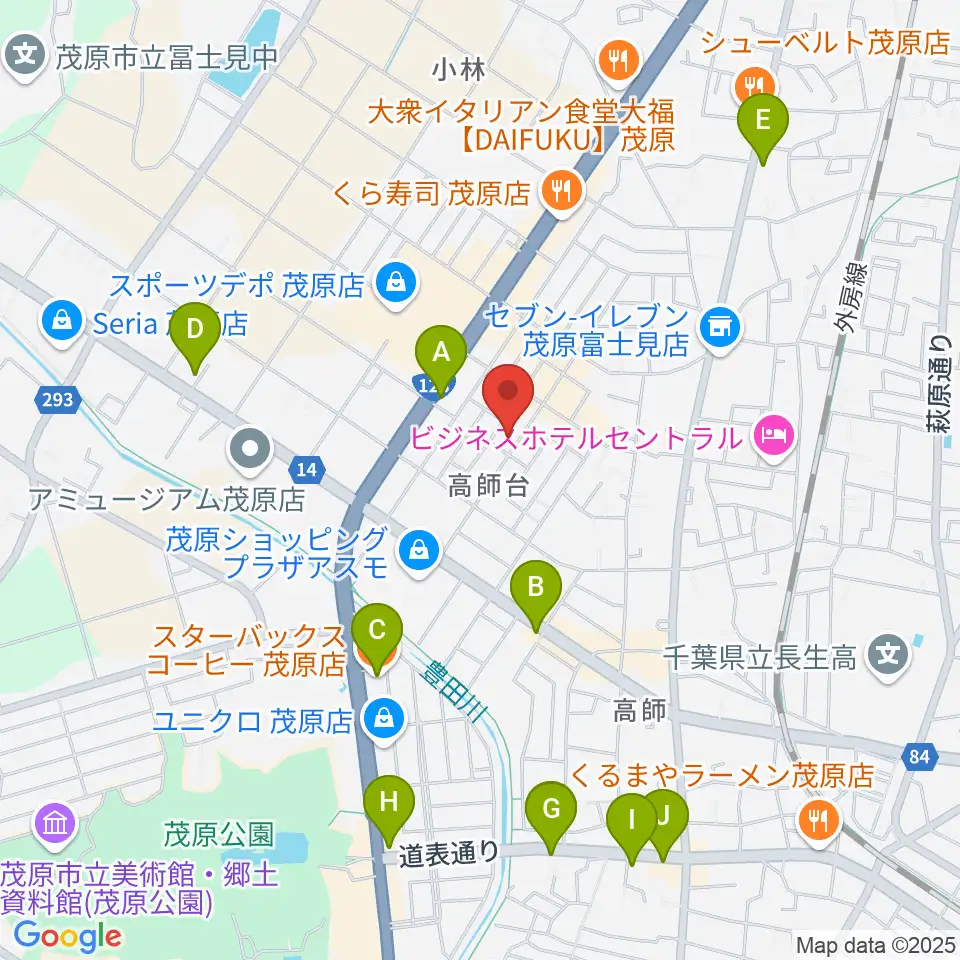 ユニスタイル茂原 ヤマハミュージック周辺のカフェ一覧地図