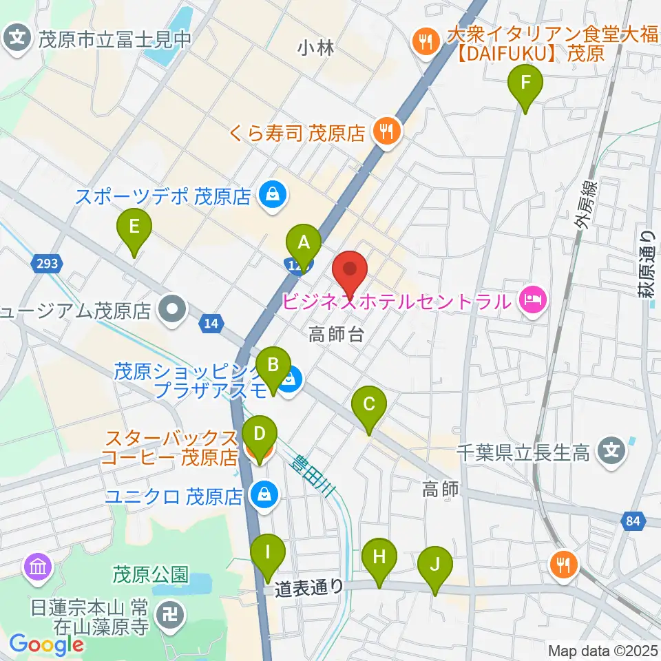ユニスタイル茂原 ヤマハミュージック周辺のカフェ一覧地図