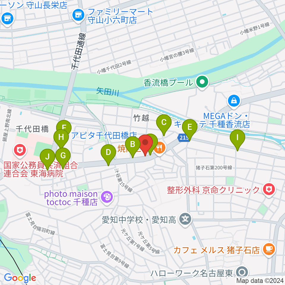 ギターショップ デュース周辺のカフェ一覧地図