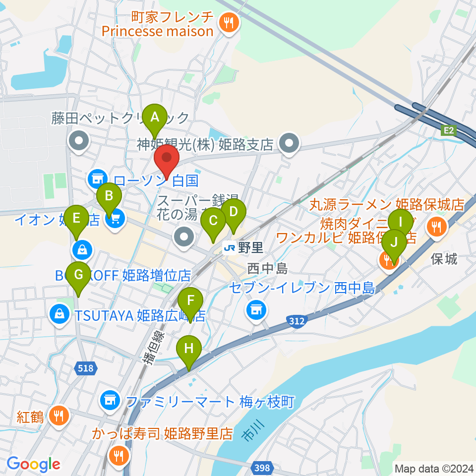 文化堂 北姫路センター周辺のカフェ一覧地図