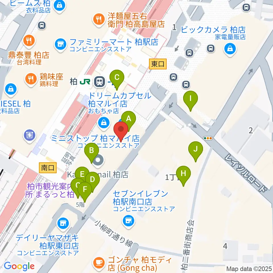 ヤマノミュージックセンター柏駅前周辺のカフェ一覧地図