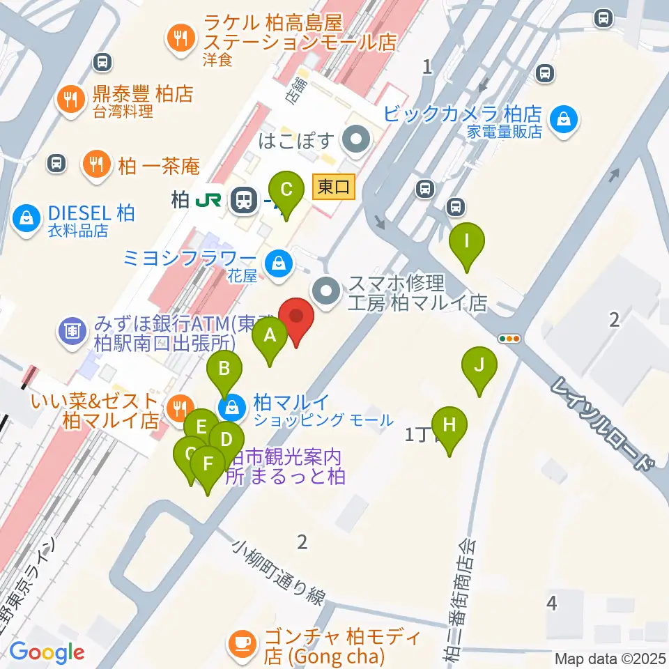 ヤマノミュージックセンター柏駅前周辺のカフェ一覧地図