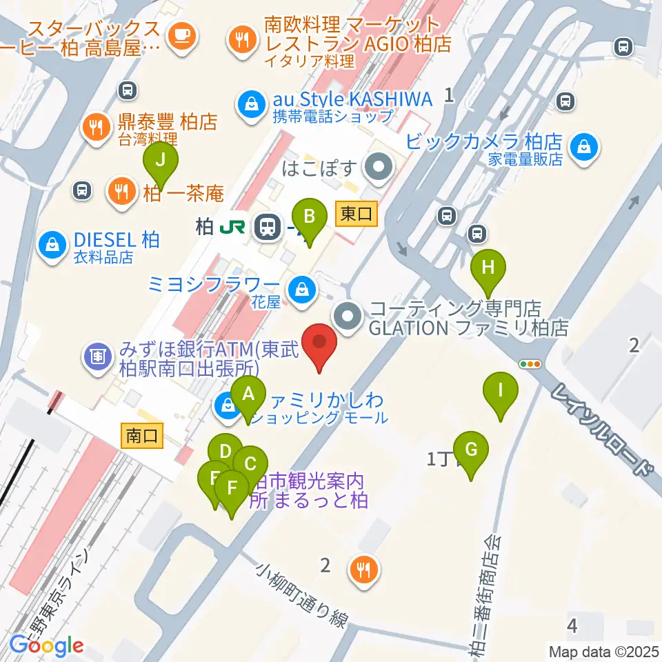ヤマノミュージックセンター柏駅前周辺のカフェ一覧地図
