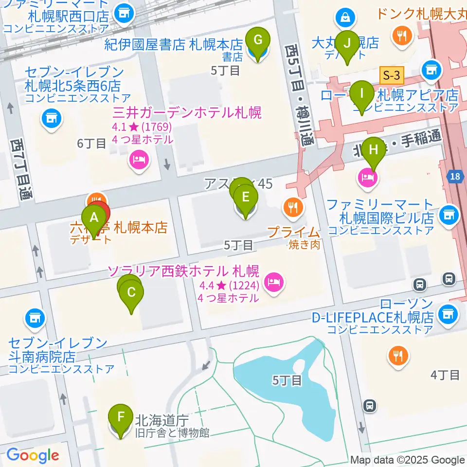 ヤマハミュージック 札幌店周辺のカフェ一覧地図