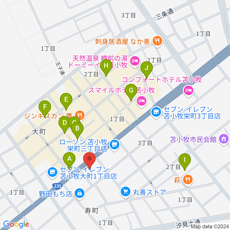 エルム楽器 苫小牧支店周辺のカフェ一覧地図