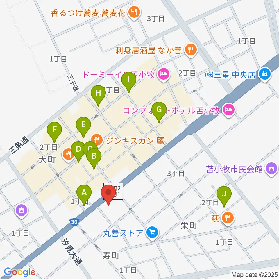 エルム楽器 苫小牧支店周辺のカフェ一覧地図