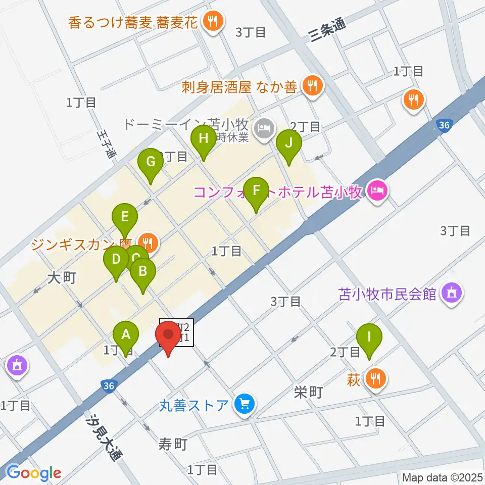 エルム楽器 苫小牧支店周辺のカフェ一覧地図