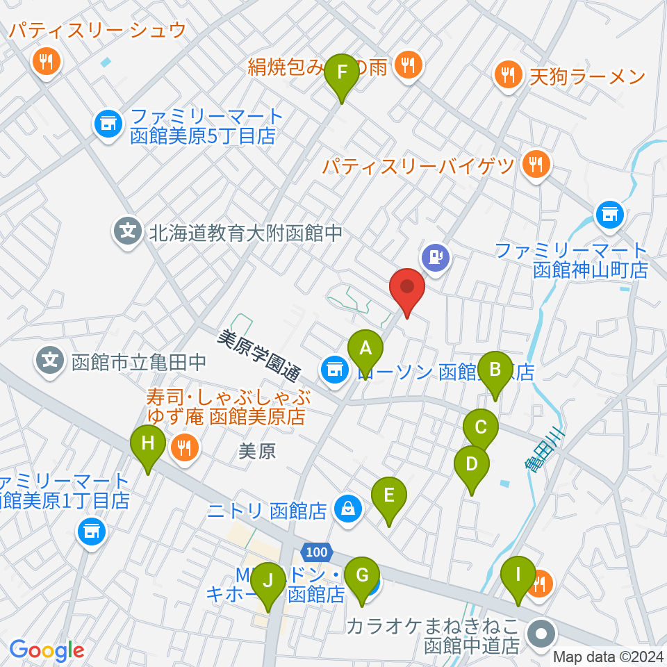 ヤマハミュージック 函館店周辺のカフェ一覧地図