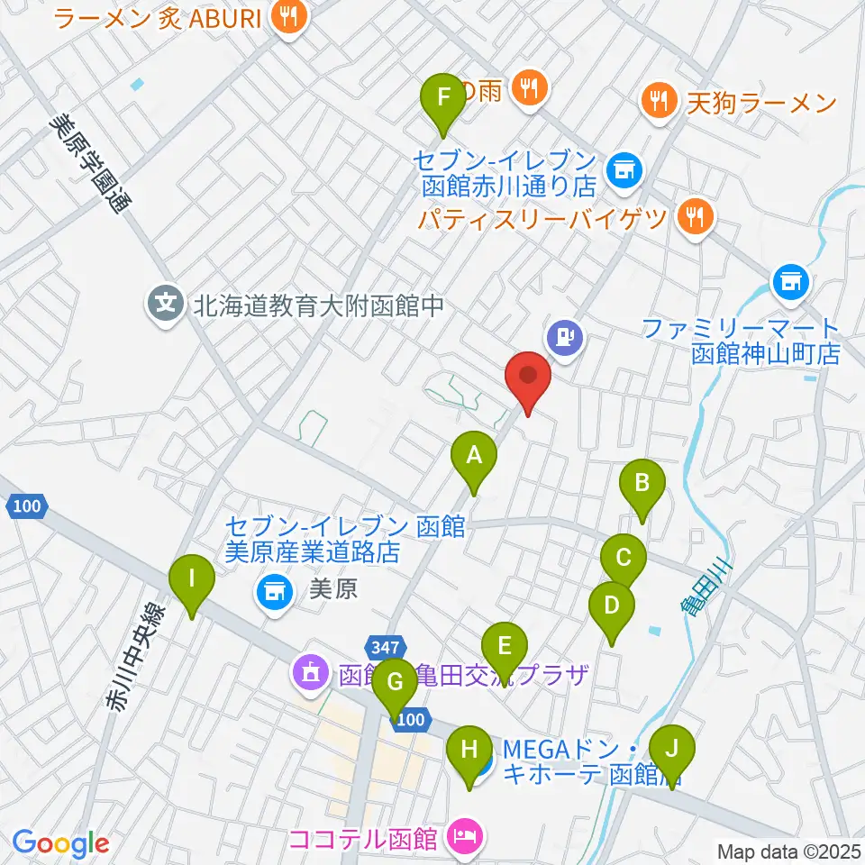 ヤマハミュージック 函館店周辺のカフェ一覧地図