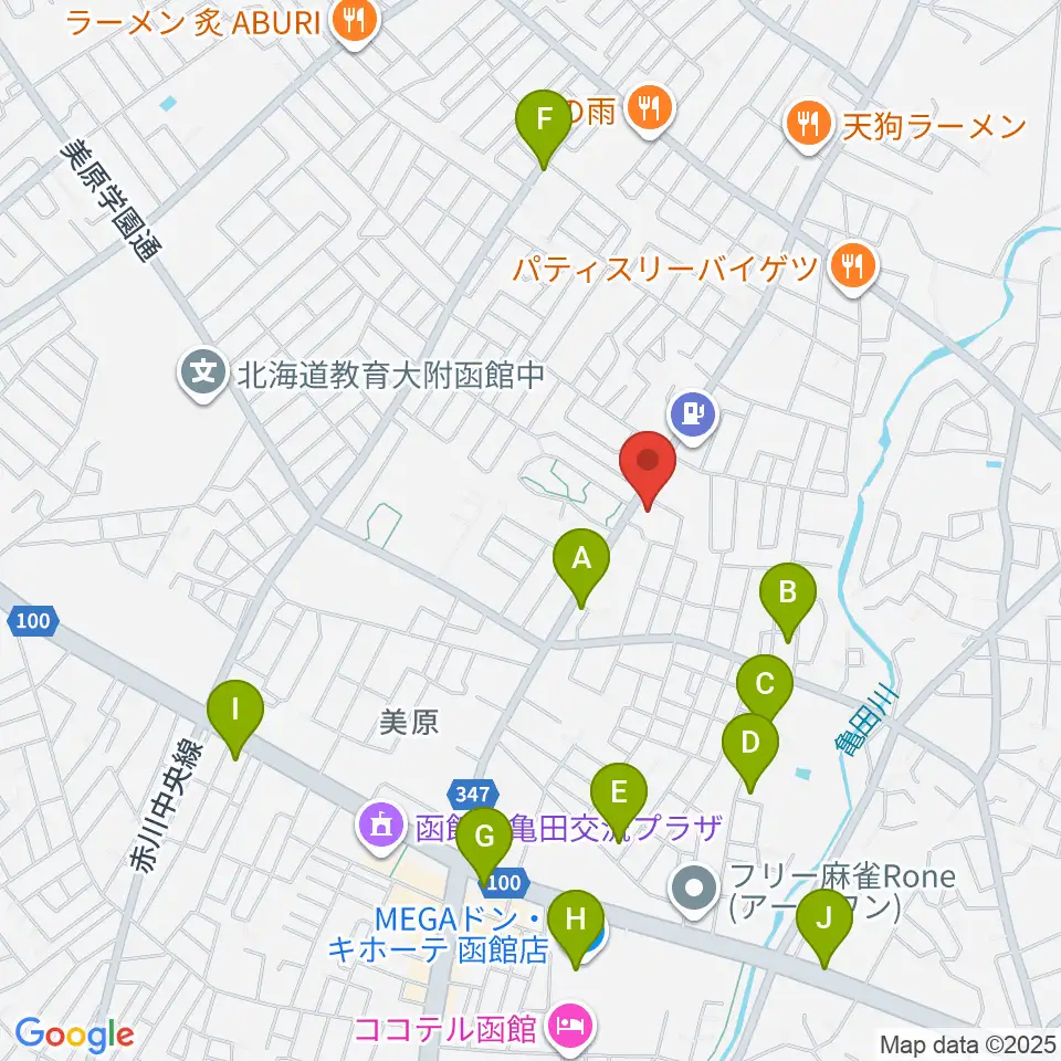 ヤマハミュージック 函館店周辺のカフェ一覧地図