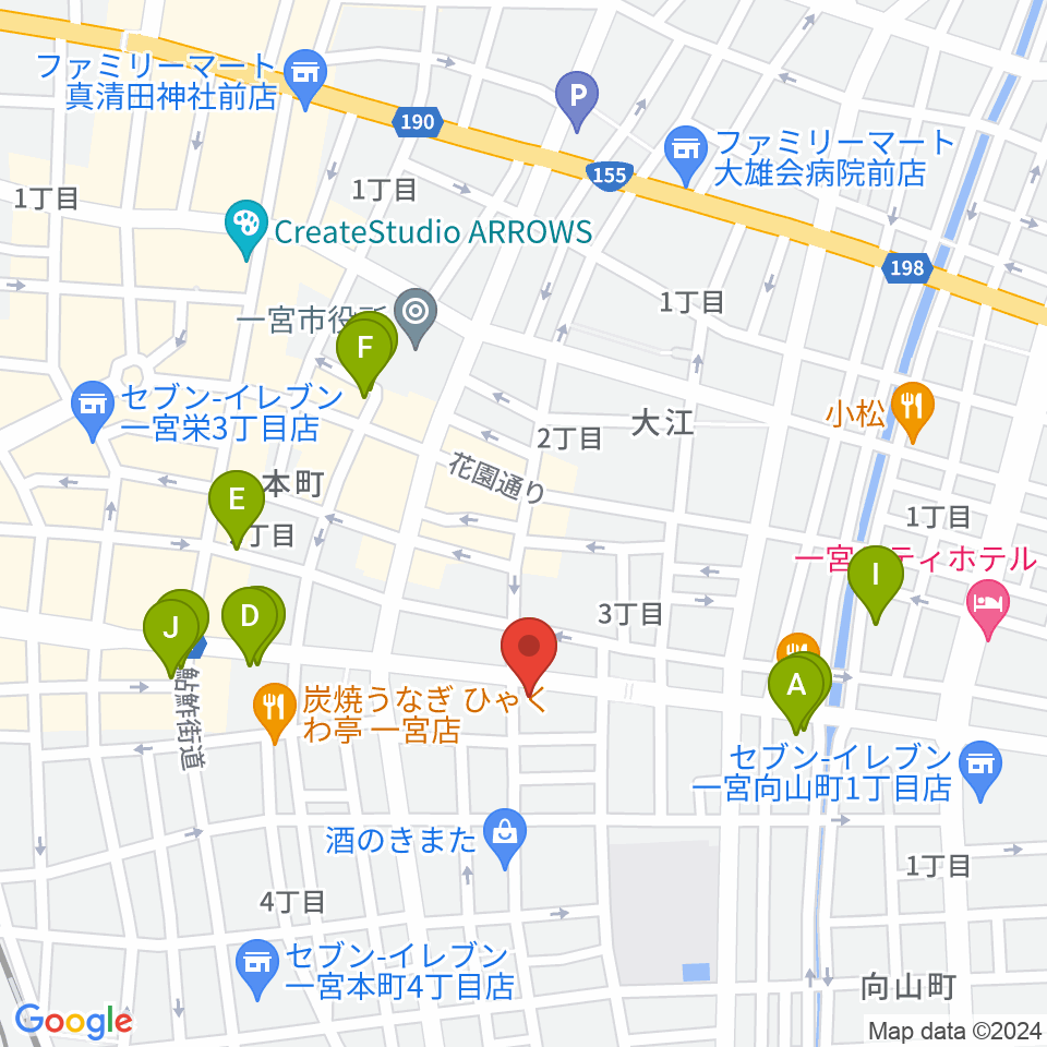 尾張一宮ミュージックポケット周辺のカフェ一覧地図