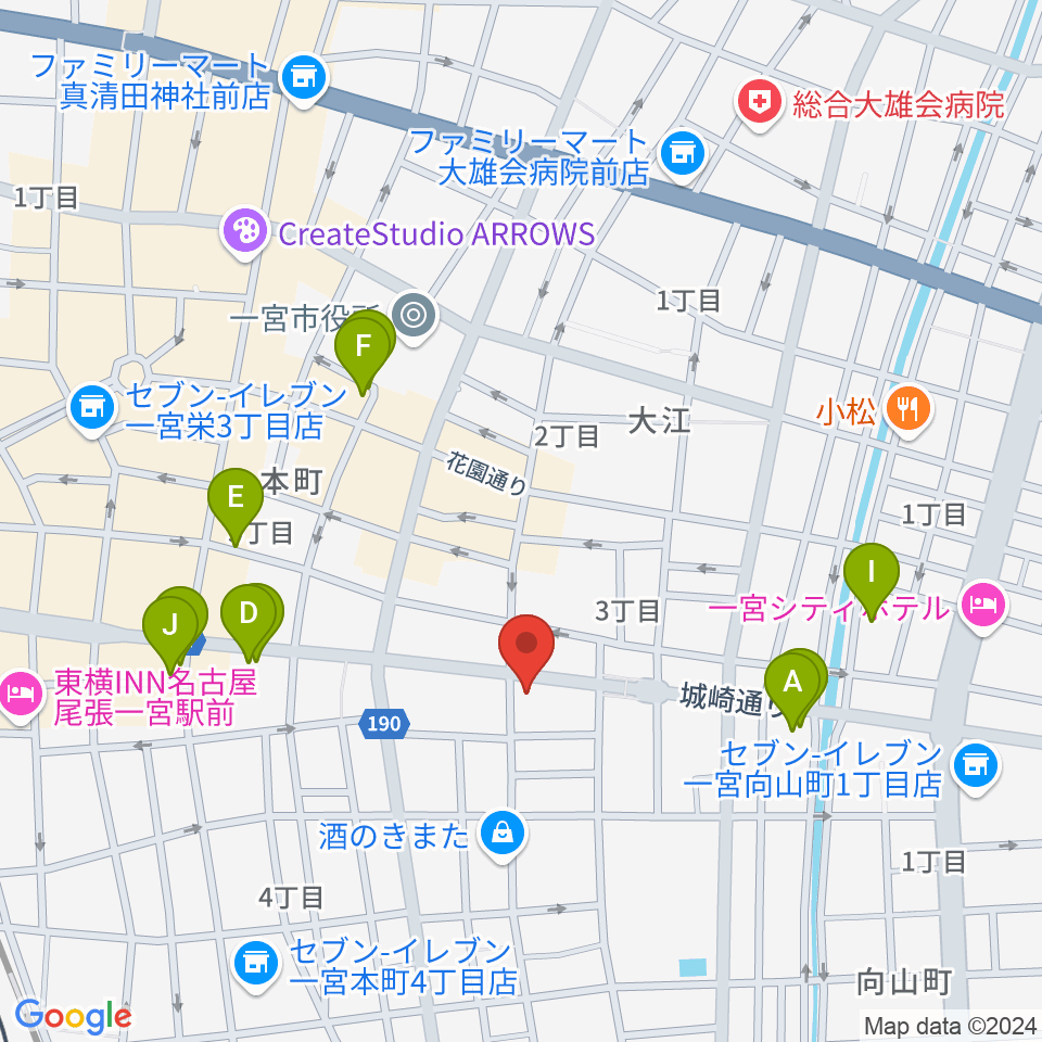 尾張一宮ミュージックポケット周辺のカフェ一覧地図