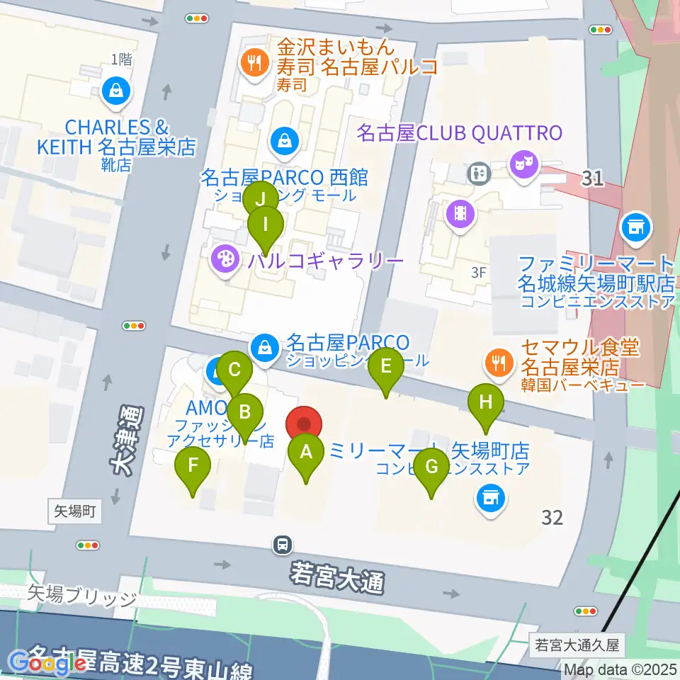 ロッキン名古屋栄店周辺のカフェ一覧地図