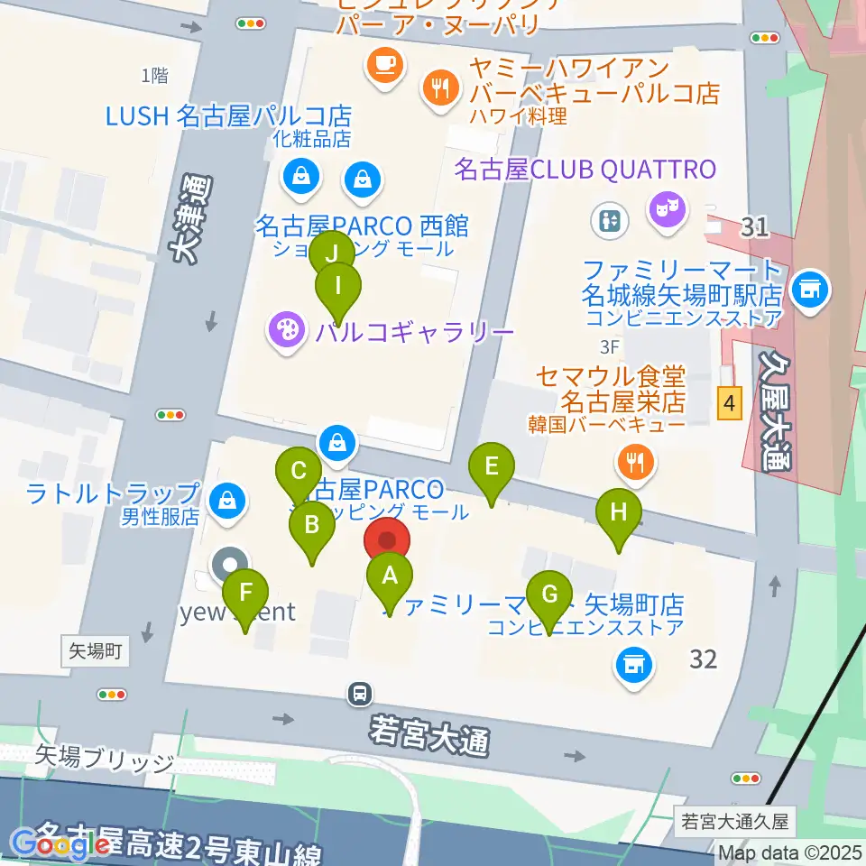 ロッキン名古屋栄店周辺のカフェ一覧地図