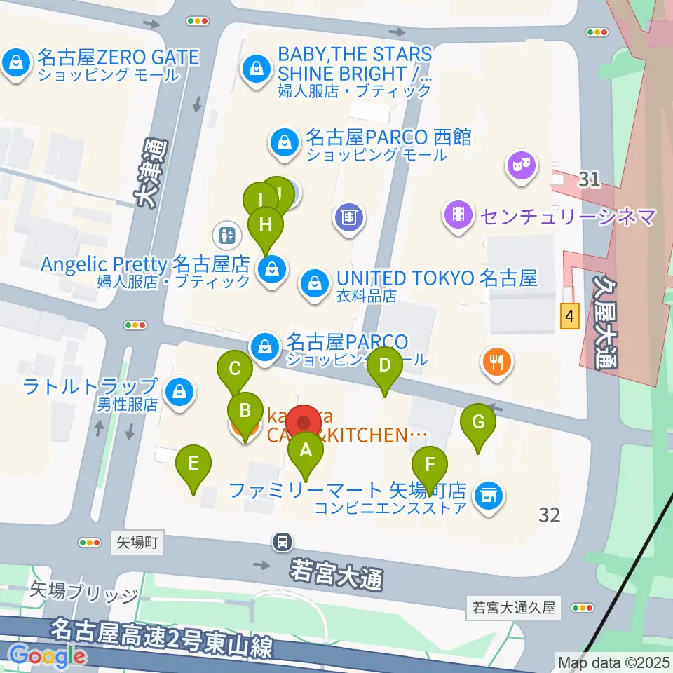 ロッキン名古屋栄店周辺のカフェ一覧地図