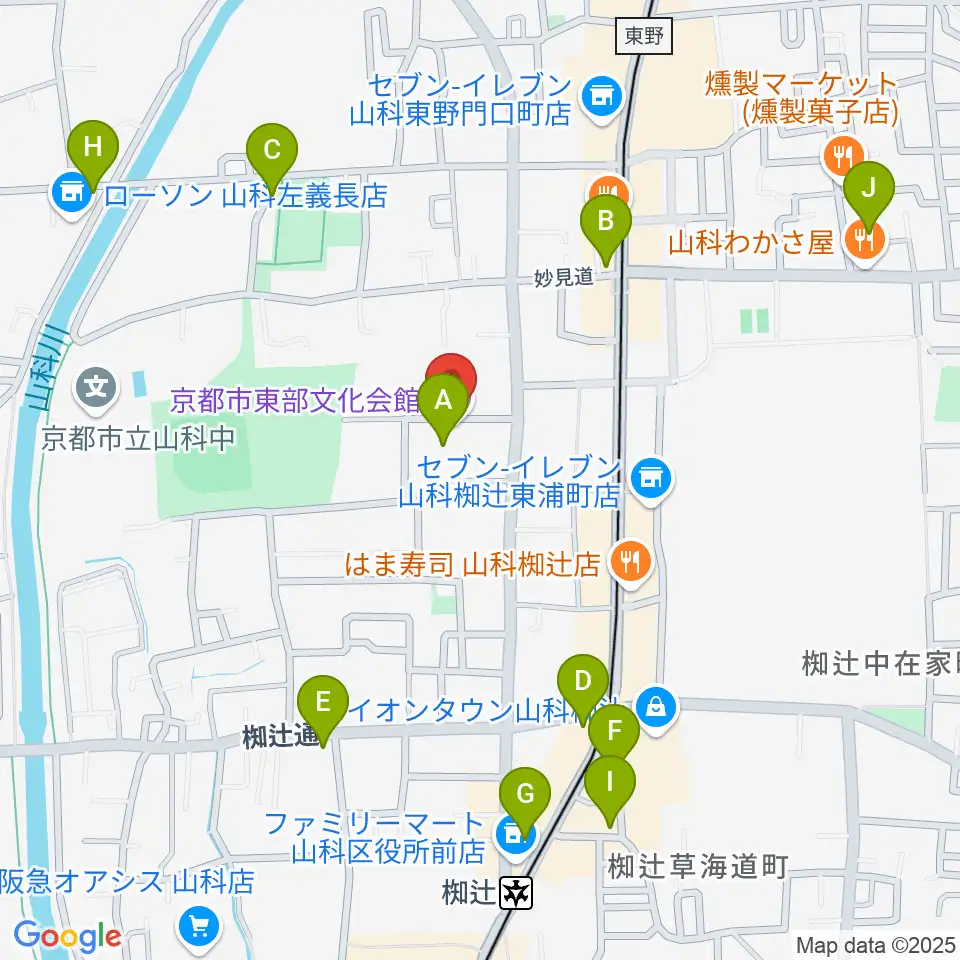 京都市東部文化会館周辺のカフェ一覧地図