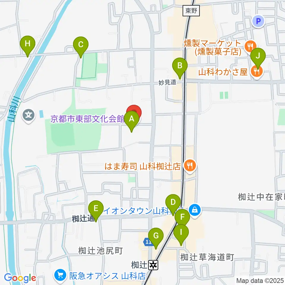 京都市東部文化会館周辺のカフェ一覧地図