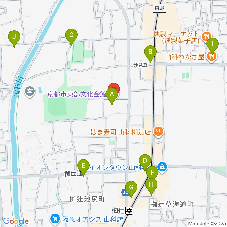 京都市東部文化会館周辺のカフェ一覧地図