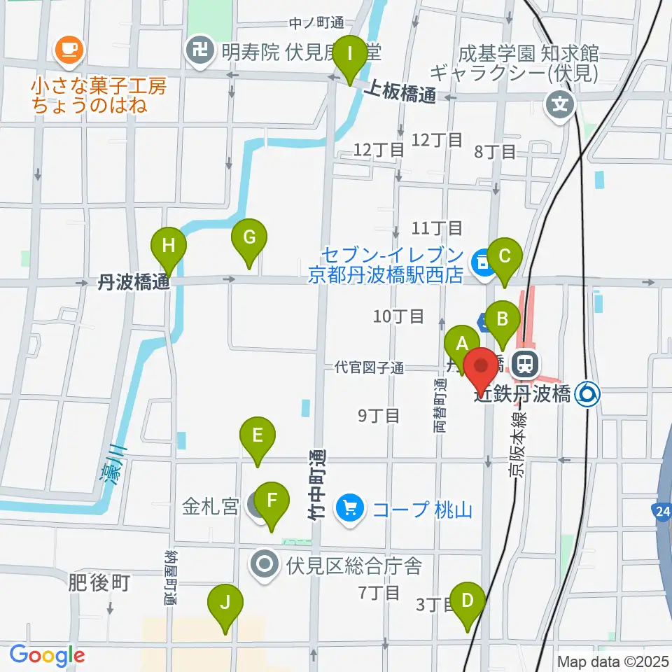 京都市呉竹文化センター周辺のカフェ一覧地図