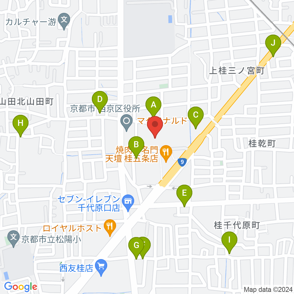 京都市西文化会館ウエスティ周辺のカフェ一覧地図