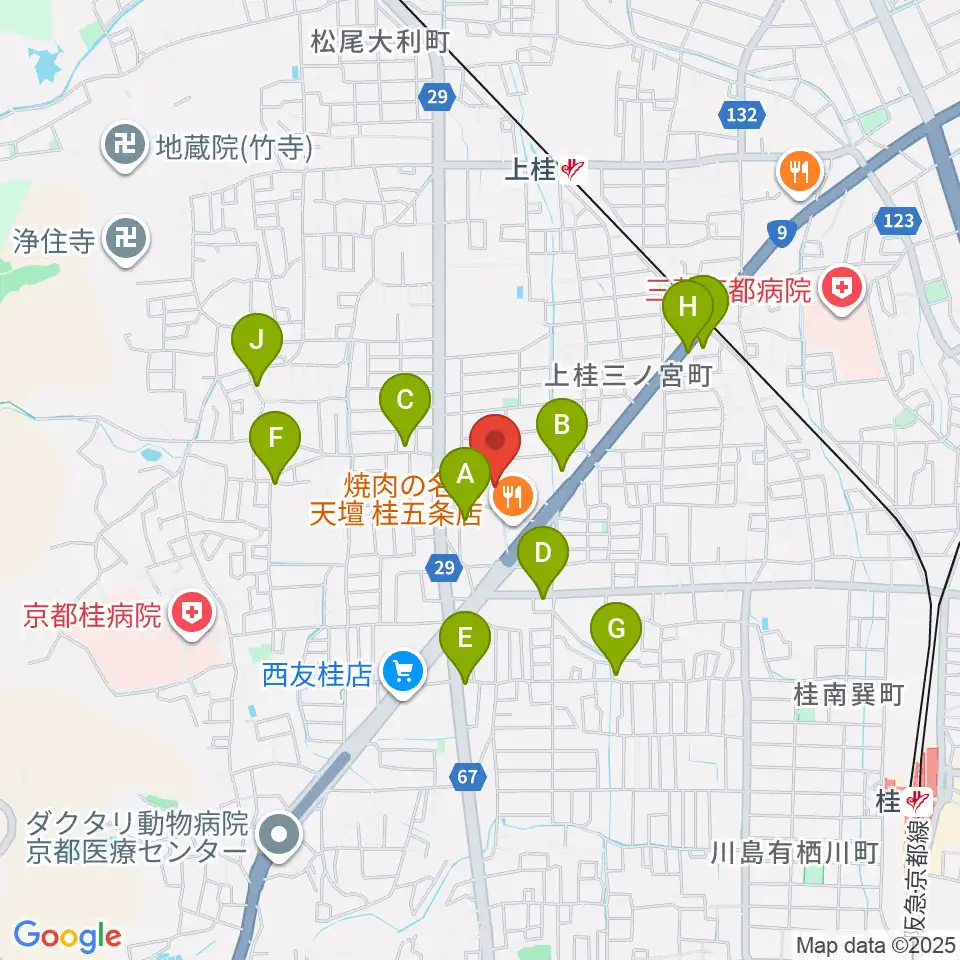 京都市西文化会館ウエスティ周辺のカフェ一覧地図
