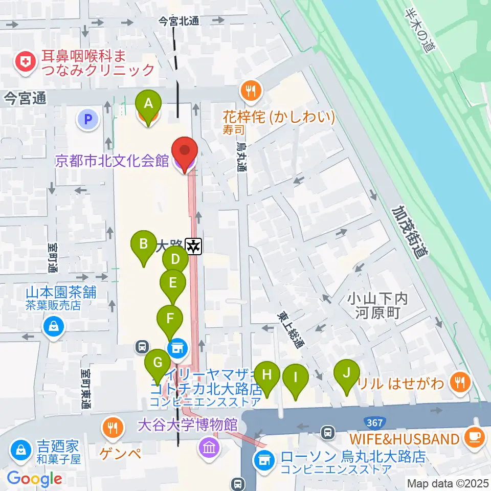 京都市北文化会館周辺のカフェ一覧地図