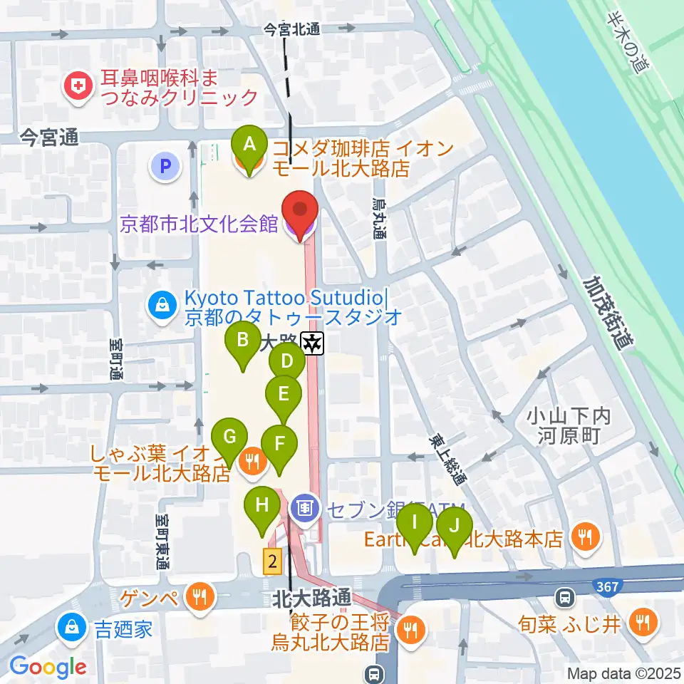 京都市北文化会館周辺のカフェ一覧地図