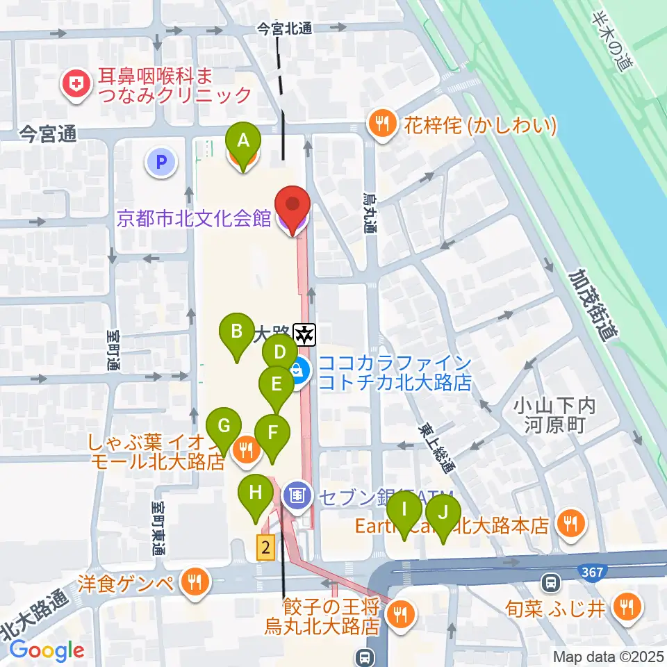 京都市北文化会館周辺のカフェ一覧地図