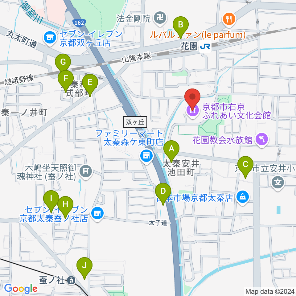 京都市右京ふれあい文化会館周辺のカフェ一覧地図