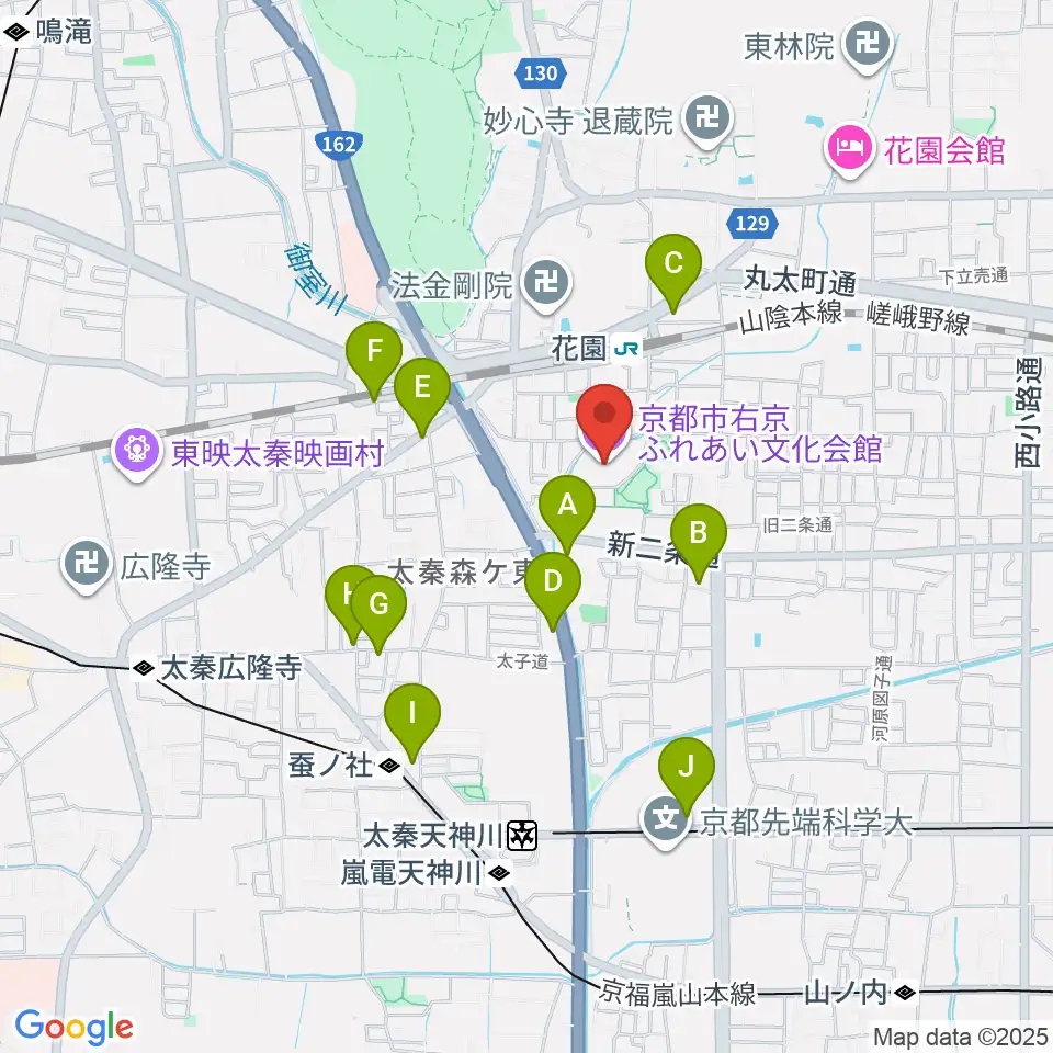京都市右京ふれあい文化会館周辺のカフェ一覧地図