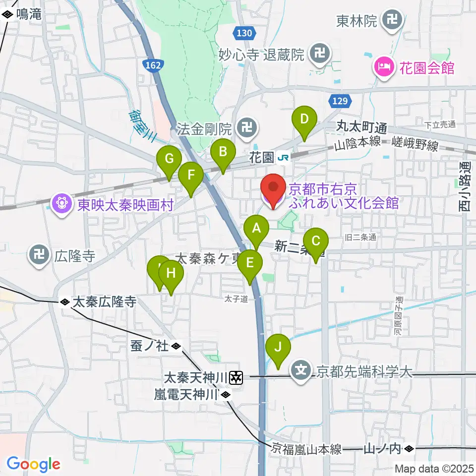京都市右京ふれあい文化会館周辺のカフェ一覧地図