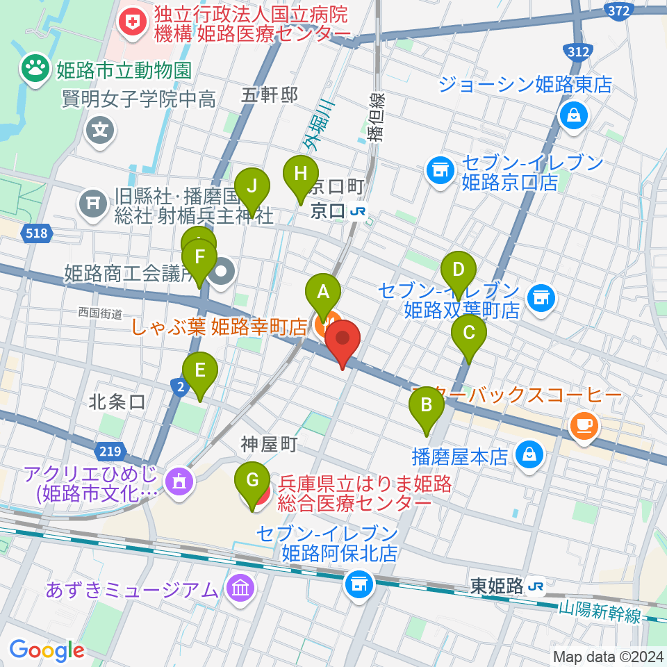 やぎ楽器 姫路店周辺のカフェ一覧地図