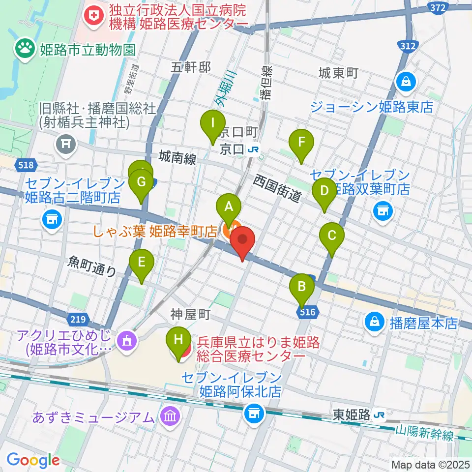 やぎ楽器 姫路店周辺のカフェ一覧地図
