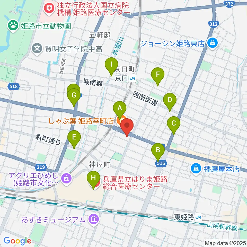 やぎ楽器 姫路店周辺のカフェ一覧地図