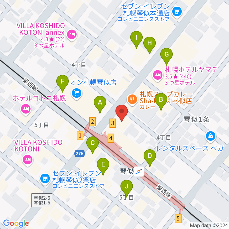 琴似センター ヤマハミュージック周辺のカフェ一覧地図