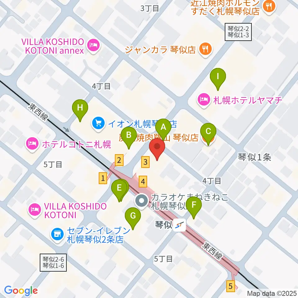 琴似センター ヤマハミュージック周辺のカフェ一覧地図