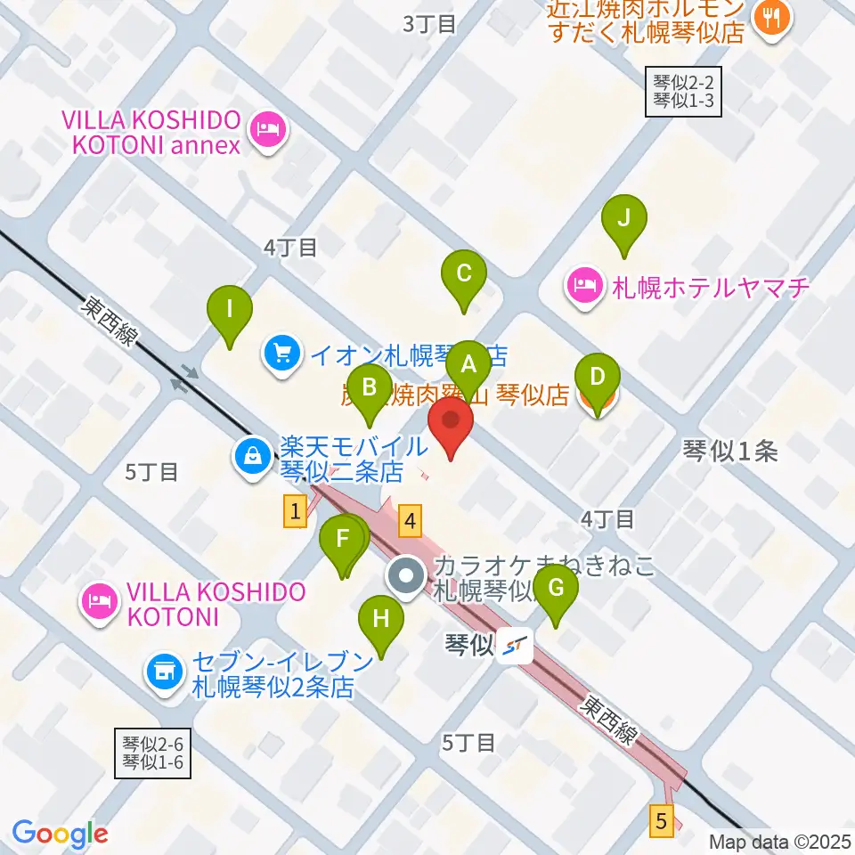 琴似センター ヤマハミュージック周辺のカフェ一覧地図