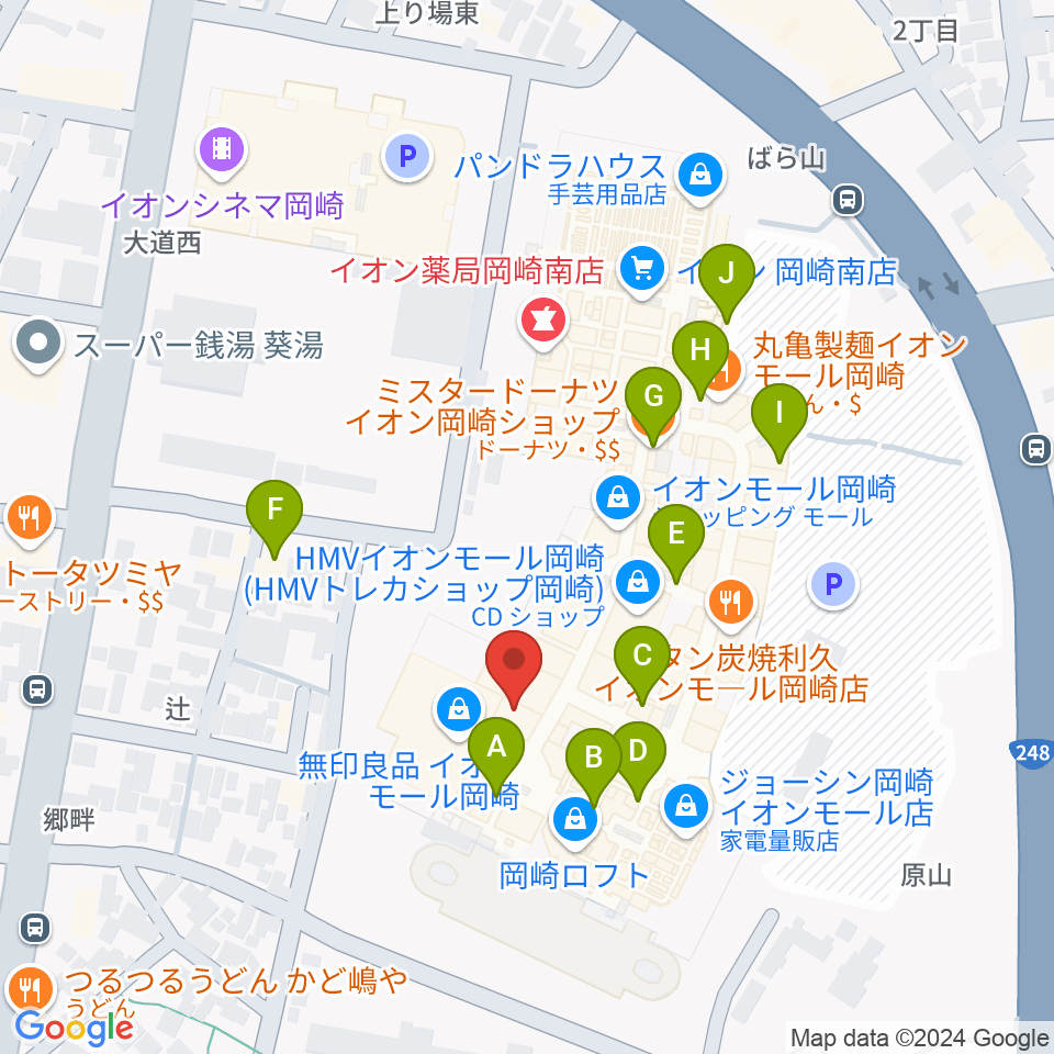 島村楽器イオンモール岡崎店周辺のカフェ一覧地図