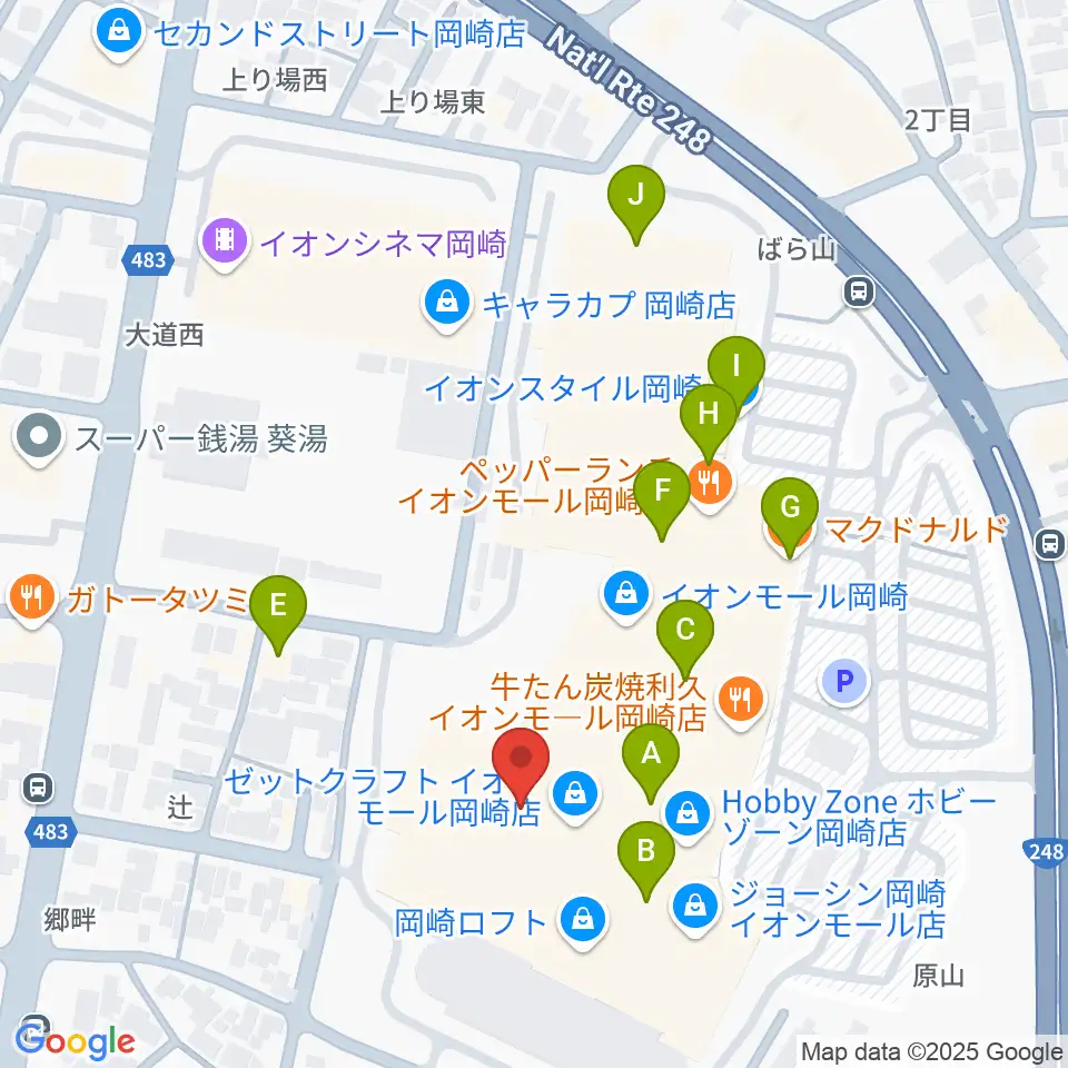 島村楽器イオンモール岡崎店周辺のカフェ一覧地図