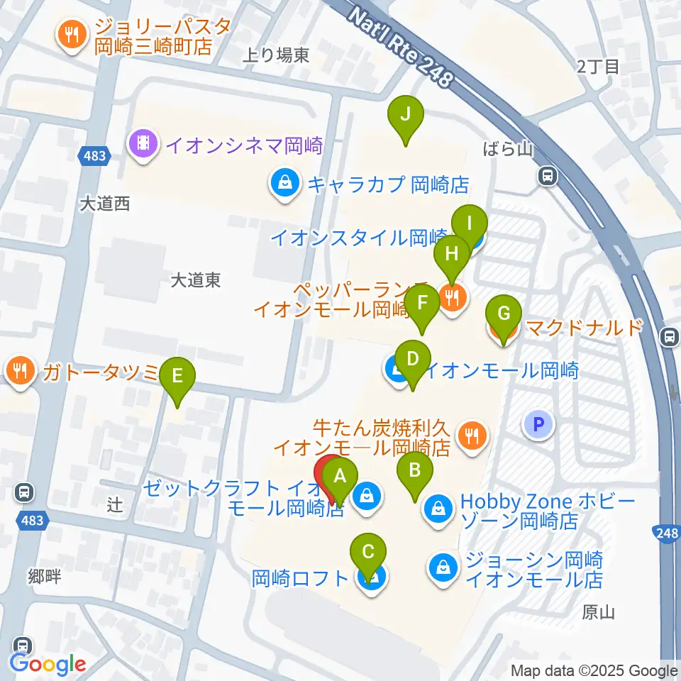島村楽器イオンモール岡崎店周辺のカフェ一覧地図