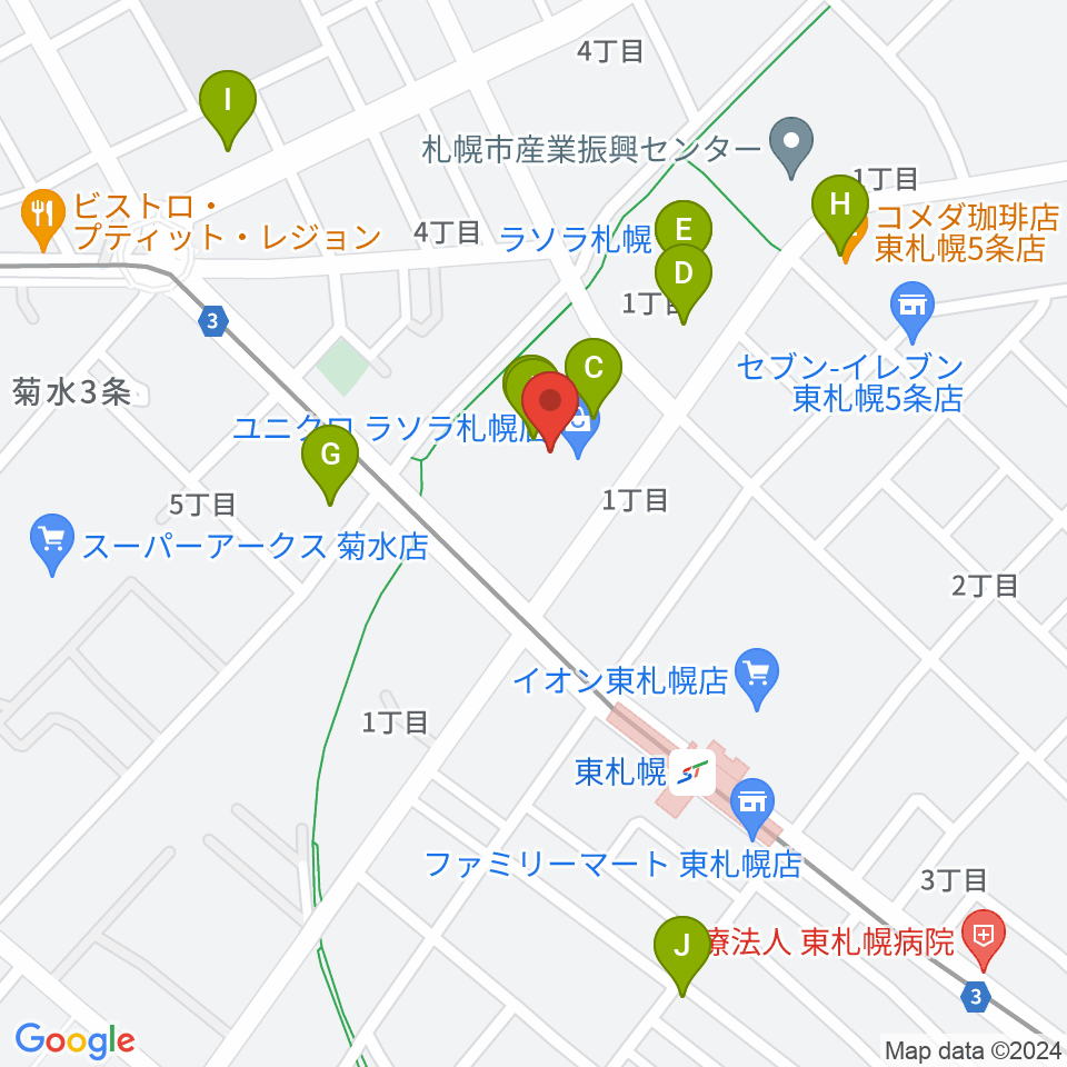 東札幌センター ヤマハミュージック周辺のカフェ一覧地図